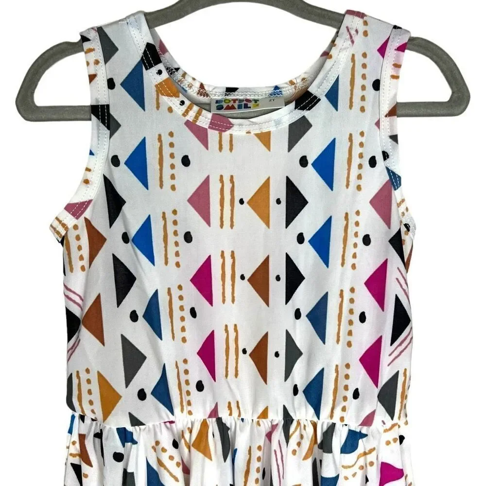 NEW Dot Dot Smile White Multicolor Geometric Tank Dress 2T